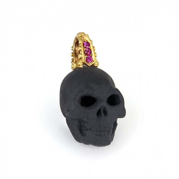 Nymphenburg Porzellan Totenkopf schwarz mit Rubinen 19.330