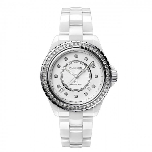 CHANEL J12 KALIBER 12.1 DIAMANTLÜNETTE UHR, 38 MM H7189