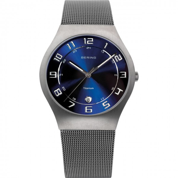 Bering Herrenuhr Titanium Collection Milanaise silbern-blau